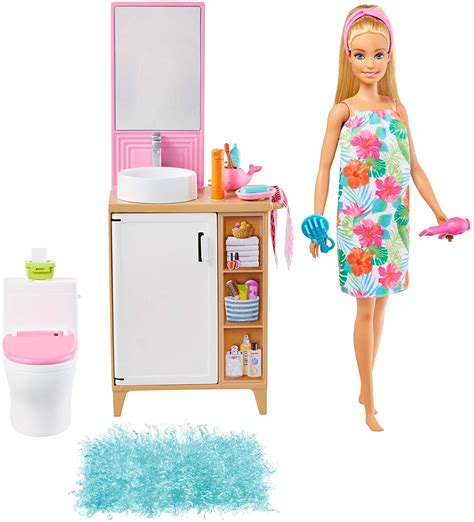 Barbie Doll and Bathroom Furniture Playset (11.5-inch Blonde), Vanity ...