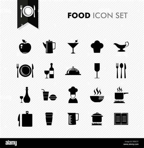 Black isolated food icon set restaurant menu elements background illustration. Vector file ...