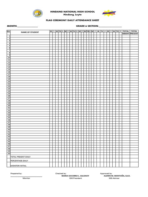 Flag Ceremony Attendance Sheet | PDF