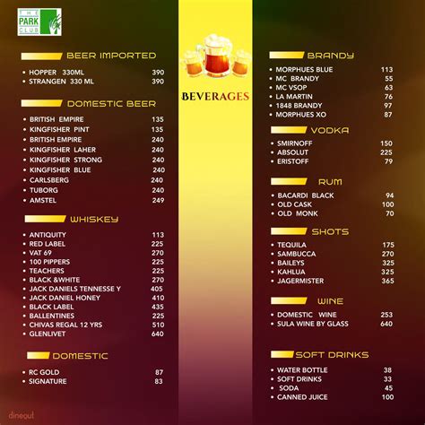 Menu of The Park Club, Anna Nagar, Chennai | Dineout