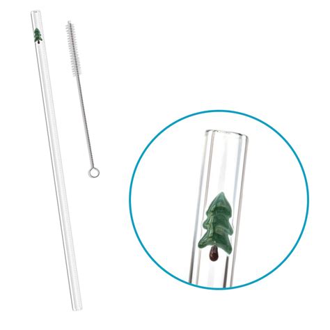 Evergreen Accent Glass Straw with Cleaning Brush - Drinking Straws.Glass