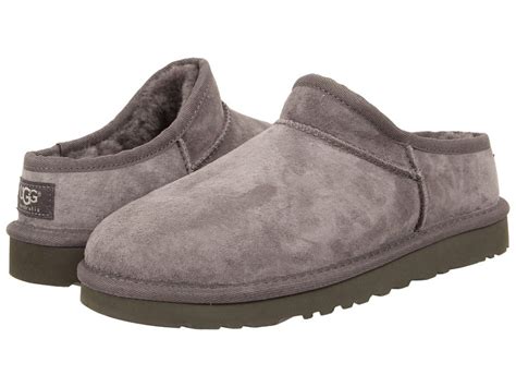 UGG - Classic Slipper (Grey Suede) Women's Slip on Shoes | Slippers.com - Shop Comfy