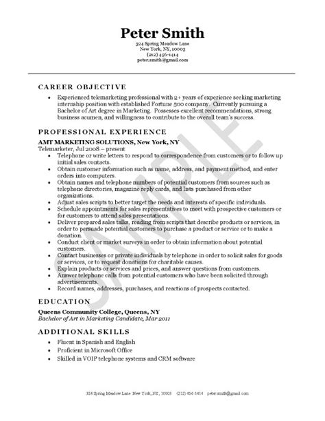 Telemarketer Resume Example