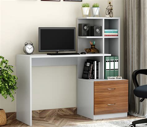 Buy Anvita Engineered Wood Study Table with Drawers and Open Shelves (Exotic Teak Frosty White ...