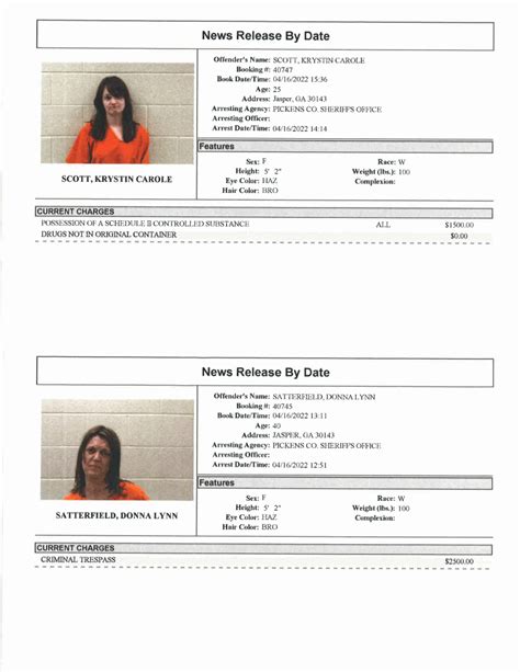 Pickens County Sheriff’s Office Arrest Report 4/10 – 4/17/2022 - PickensPickens