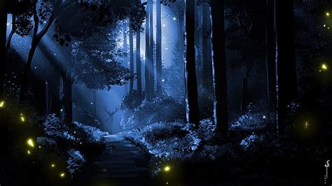 Fireflies hunt, forest, dark, hunt, firelfies, night, light, dan escobar, HD wallpaper | Peakpx