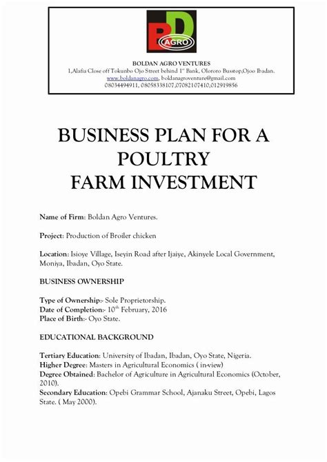 Poultry Farm Business Plan Template