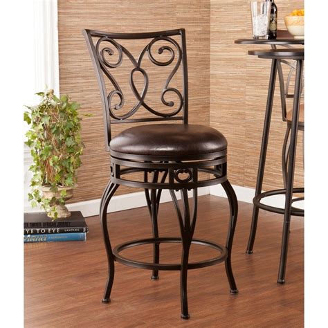 30 Bar Stools Black Wrought Iron Wood Swivel Bar Stools With Carved Back And Round Leather Seat ...