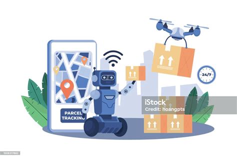 Aipowered Drones Perform Surveillance And Delivery Stock Illustration ...