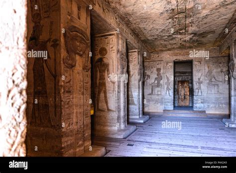 ABU SIMBEL, EGYPT - DEC 3, 2014: Interior of The Great Temple of Ramesses II on the sunrise, Abu ...