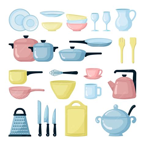 Premium Vector | Colorful pots and pans flat illustrations set