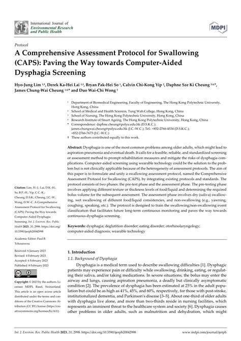 (PDF) A Comprehensive Assessment Protocol for Swallowing (CAPS): Paving the Way towards Computer ...