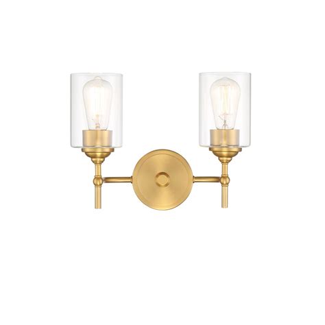 Home Decorators Collection Ayelen 13 in. 2-Light Matte Brass Bathroom Vanity Light with Cl ...