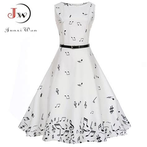 http://bit.ly/2TB2wNH Women Summer Music Note Print Dress Audrey hepburn Robe Retro Swing C ...