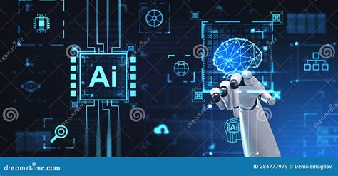 Robot Hand Using AI Brain Interface Stock Illustration - Illustration ...