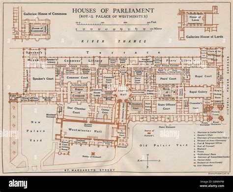 HOUSES OF PARLIAMENT (PALACE OF WESTMINSTER) . Vintage map plan. London ...