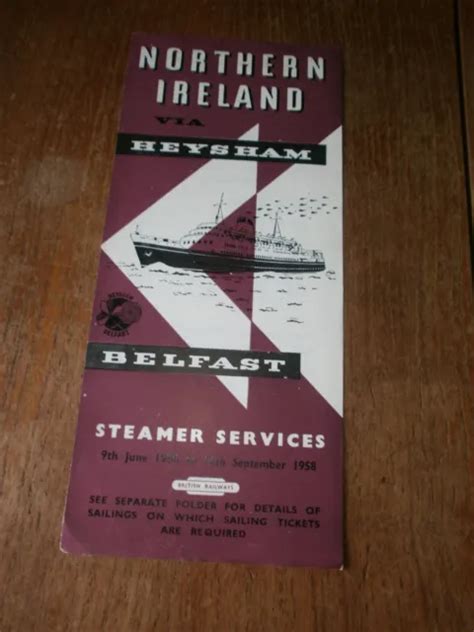 BRITISH RAILWAYS SEALINK Ferry Timetable Leaflet-Heysham & Belfast 1958 ...