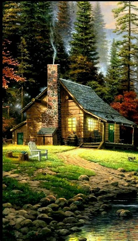 Pin by AndréP on D | Cabin art, Thomas kinkade, Kinkade paintings