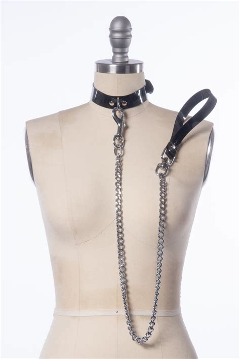 Apatico - Chain Leash & Collar Set - Gothic - Black PVC - Leather