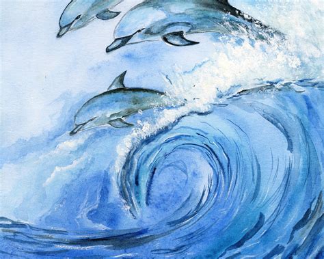 Dolphin Painting Animal Original Art Dolphins Jumping in Waves | Etsy