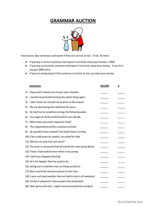 Grammar Auction C1: English ESL worksheets pdf & doc