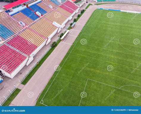 Aerial View of City Sports Stadium with Empty Seats. Soccer Field Stock Image - Image of ball ...