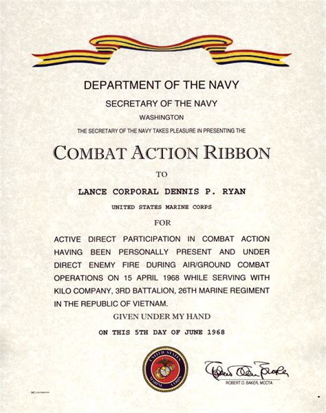 Combat Action Ribbon Certificate