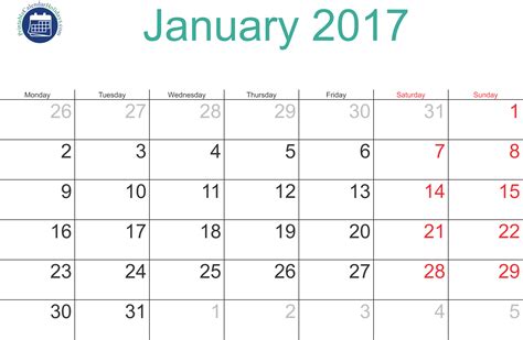 2017 January Calendar Printable - printable calendar template 2020 2021