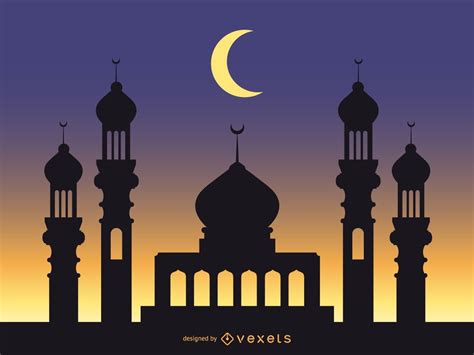 Mosque Background With Starry Blue Sky Vector Download