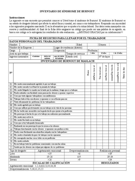 Test de Sindrome de Burnout de Maslach (Inspectores) | PDF | Burnout ocupacional | Sicología