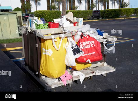 messy room service cart outside cheap us route 192 motel in kissimmee florida usa Stock Photo ...