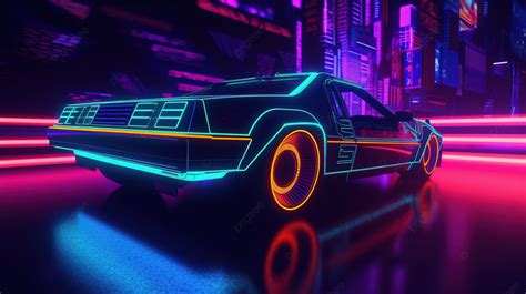 Neon Cyberpunk Ride 3d Render Of Retro Futuristic Car Cruising Through Cityscape Background ...