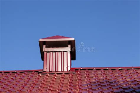 The Roof Made of Modern Metal Red Color Stock Photo - Image of tile ...