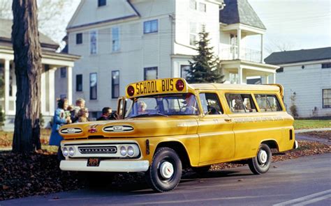 Just A Car Guy: wonderfully developed photo of a 1960 Chevy Suburban school bus... which is also ...