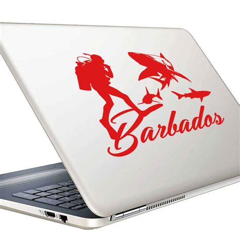 Barbados Scuba Diver & Sharks Vinyl Car Window Decal Sticker