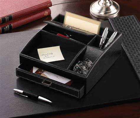 BLACK FAUX LEATHER ORGANIZER-#10015643 | Leather desk organizer, Organized desk drawers, Leather ...