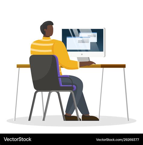 Man work on computer at office person workplace Vector Image