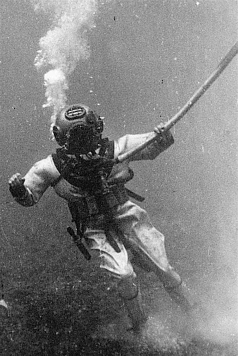 Operation Crossroads • Bikini Atoll underwater diver Charles Gaerke • July 1946 • Atom Bombs ...