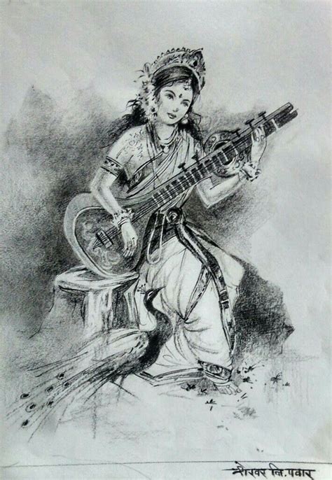 Saraswati Pencil sketch | Art drawings sketches simple, Pencil sketch, Scenery drawing pencil