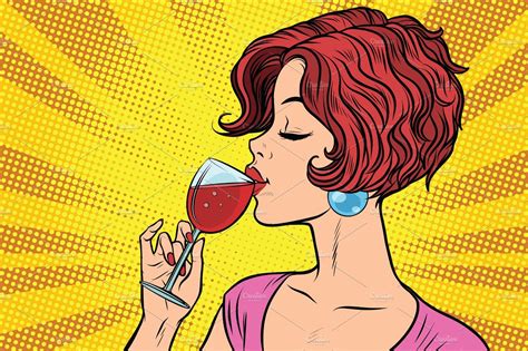 Woman drinking red wine | Food Illustrations ~ Creative Market