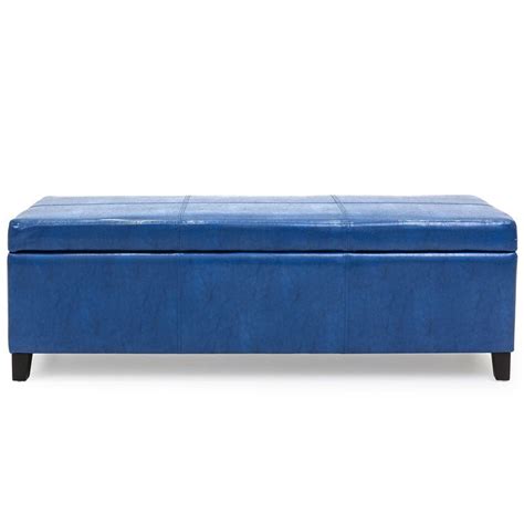Elegant Blue Leather Storage Ottoman Bench