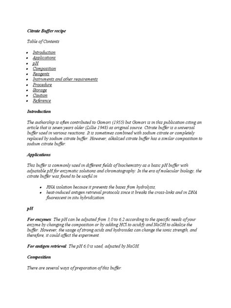 Citrate Buffer Recipe | PDF | Buffer Solution | Ph