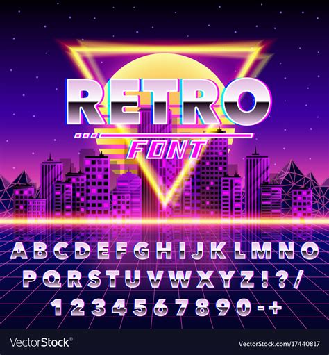 Retro font vintage on the neon city background Vector Image