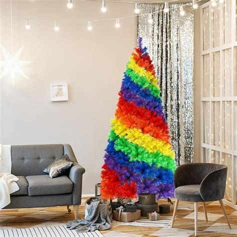 Costway 7FT Artificial Hinged Colorful Rainbow Full Fir Christmas Tree with 1213 Tips - Walmart ...