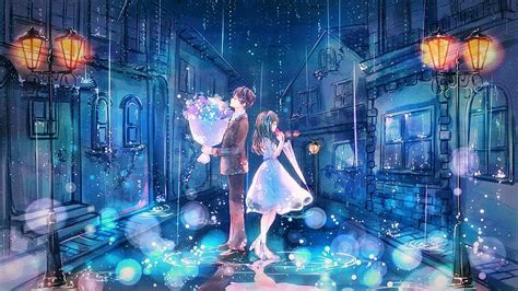 Love Rain, love, art, romance, anime, rain, orginal, couple, night, HD wallpaper | Peakpx