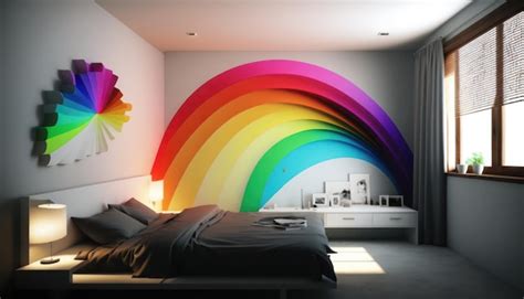 Premium Photo | A rainbow mural on a wall in a bedroom