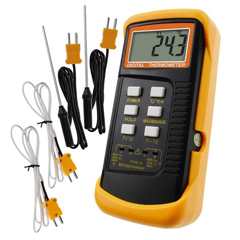 Digital 2 Channels K-Type Thermometer w/ 4 Thermocouples (Wired & Stainless Steel), -50~1300°C ...