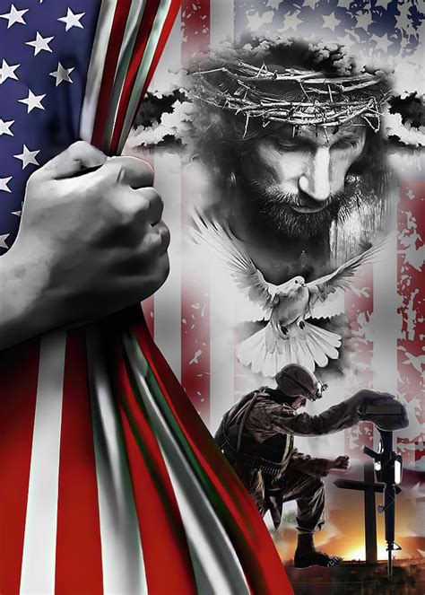 Soldier Kneeling Jesus Flag Inside American Flag Christian Memorial Military Fallen Soldiers ...