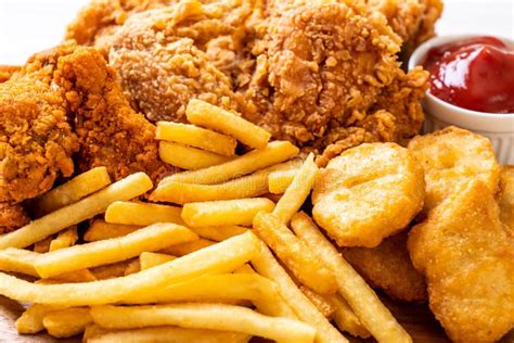 Fried Chicken with French Fries and Nuggets Meal Stock Photo - Image of lunch, chicken: 150444906