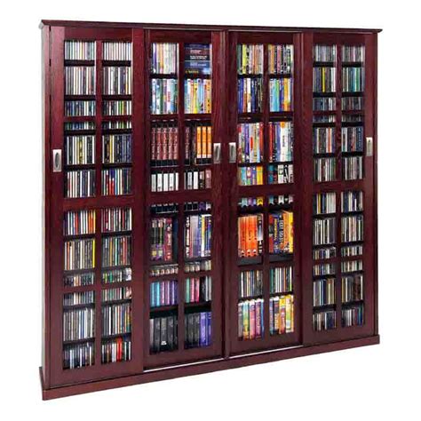 Leslie Dame Glass 4-Door Multimedia Storage Cabinet Dark Cherry MS-1400DC